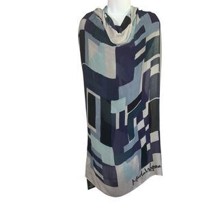 Marla Wynne Viscose Scarf Shaw Wrap Geometric Artsy Pattern In Gray/Blues NWT
